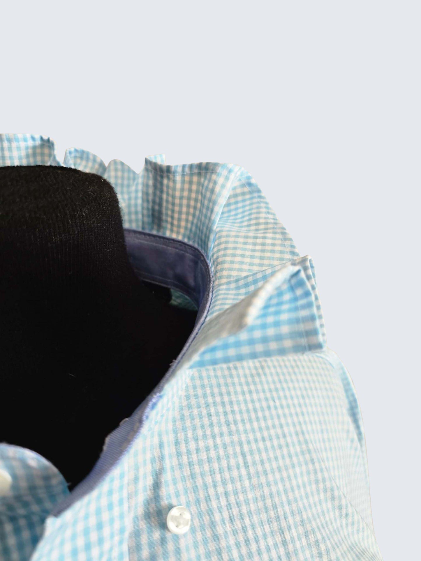 Up-cycled Ruffle Collar Button-up Blouse - Nautica Blue Plaid - Women's XL/XXL