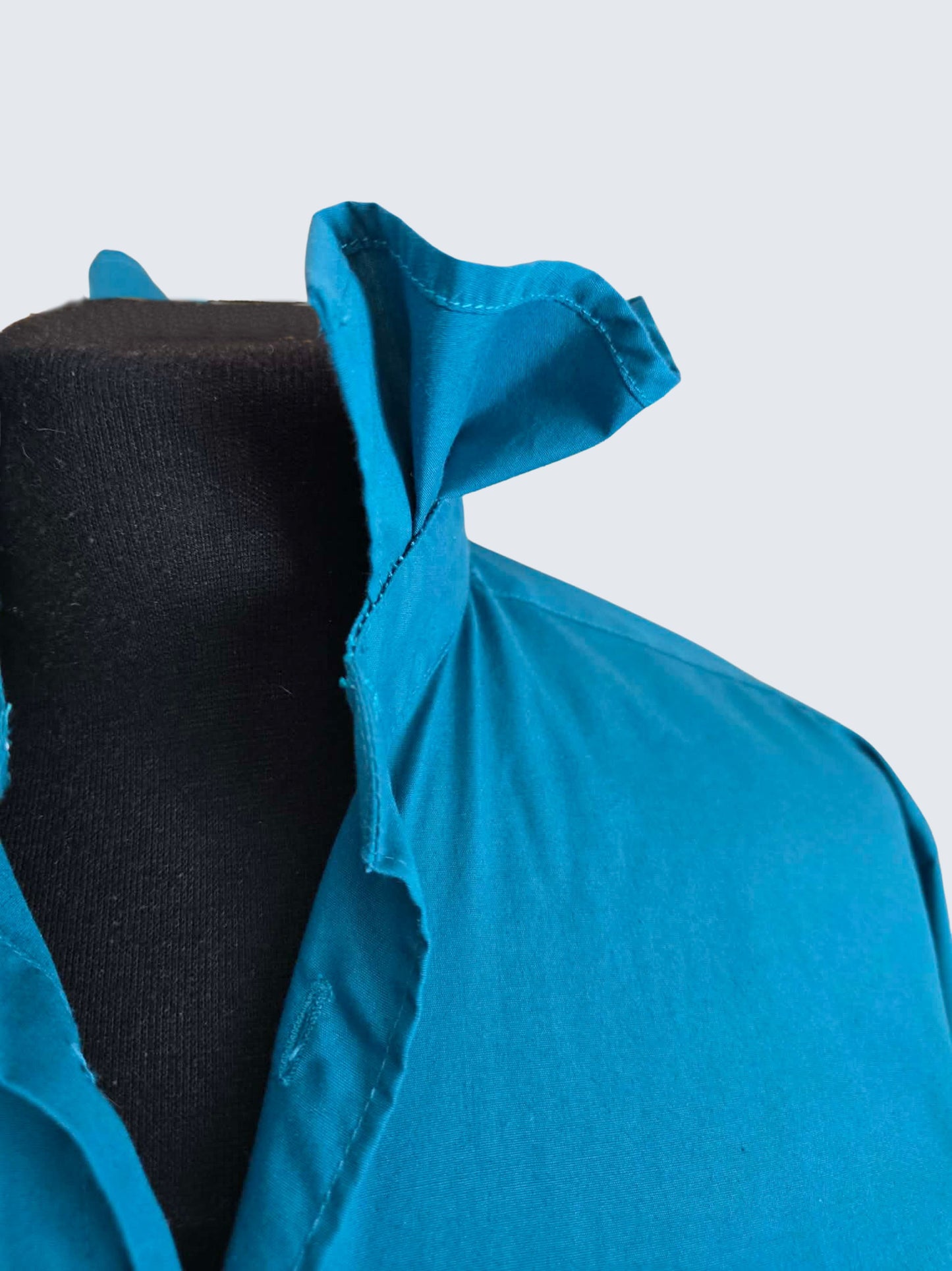 Up-cycled Ruffle Collar Button-up Blouse - Teal Soul of London - Women's Small