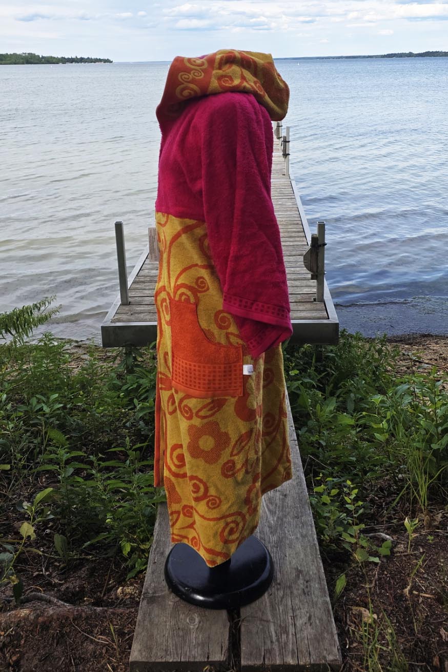 Up-cycled Towel Robe - Large/XL - Swirls & Flowers