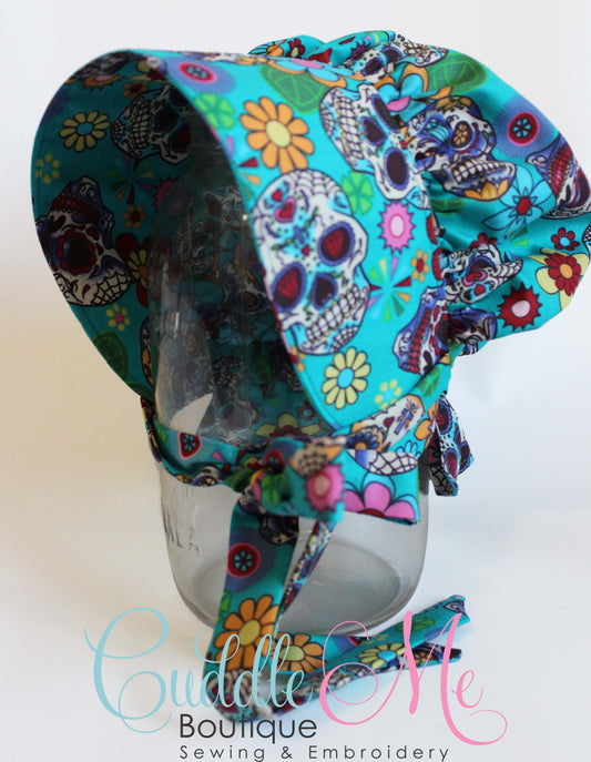 Blue Sugar Skulls Prairie Baby Bonnet