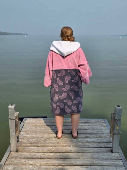 Up-cycled Towel Robe - Small/Medium - Pink Paisleys