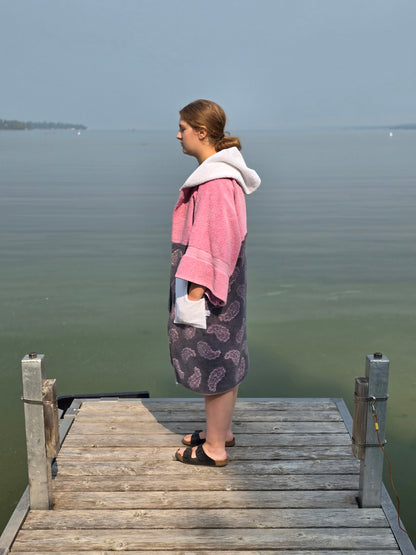 Up-cycled Towel Robe - Small/Medium - Pink Paisleys