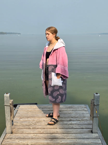 Up-cycled Towel Robe - Small/Medium - Pink Paisleys