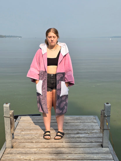 Up-cycled Towel Robe - Small/Medium - Pink Paisleys