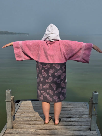 Up-cycled Towel Robe - Small/Medium - Pink Paisleys