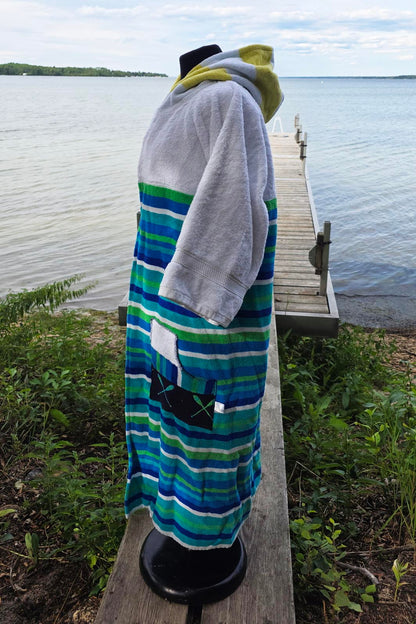 Up-cycled Towel Robe - Large/XL - Boy Stripes