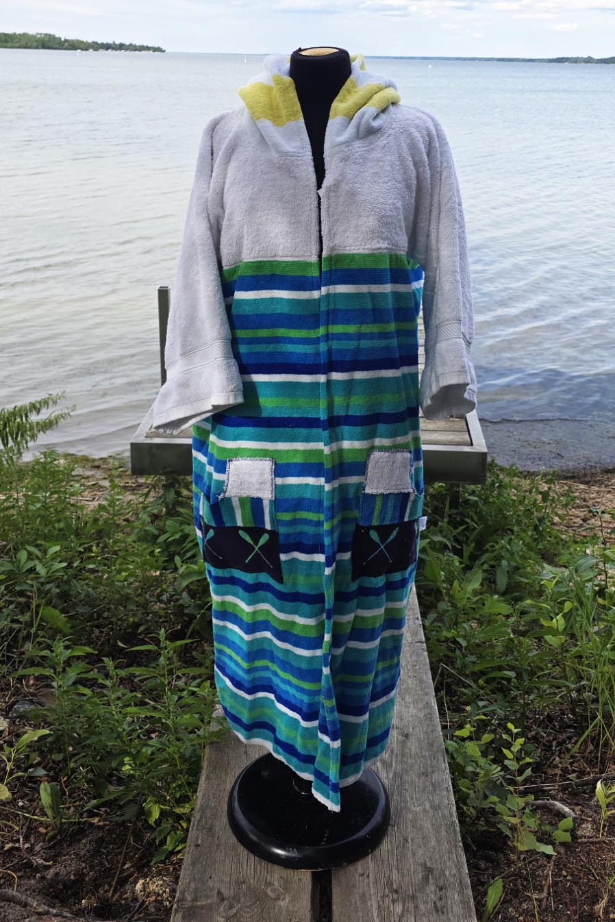 Up-cycled Towel Robe - Large/XL - Boy Stripes
