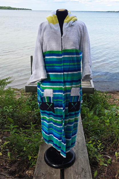 Up-cycled Towel Robe - Large/XL - Boy Stripes