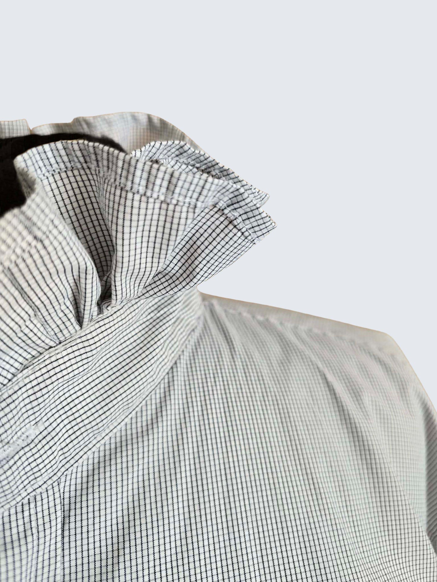 Up-cycled Ruffle Collar Button-up Blouse - Dicapri Black & White Plaid- Women's L/XL