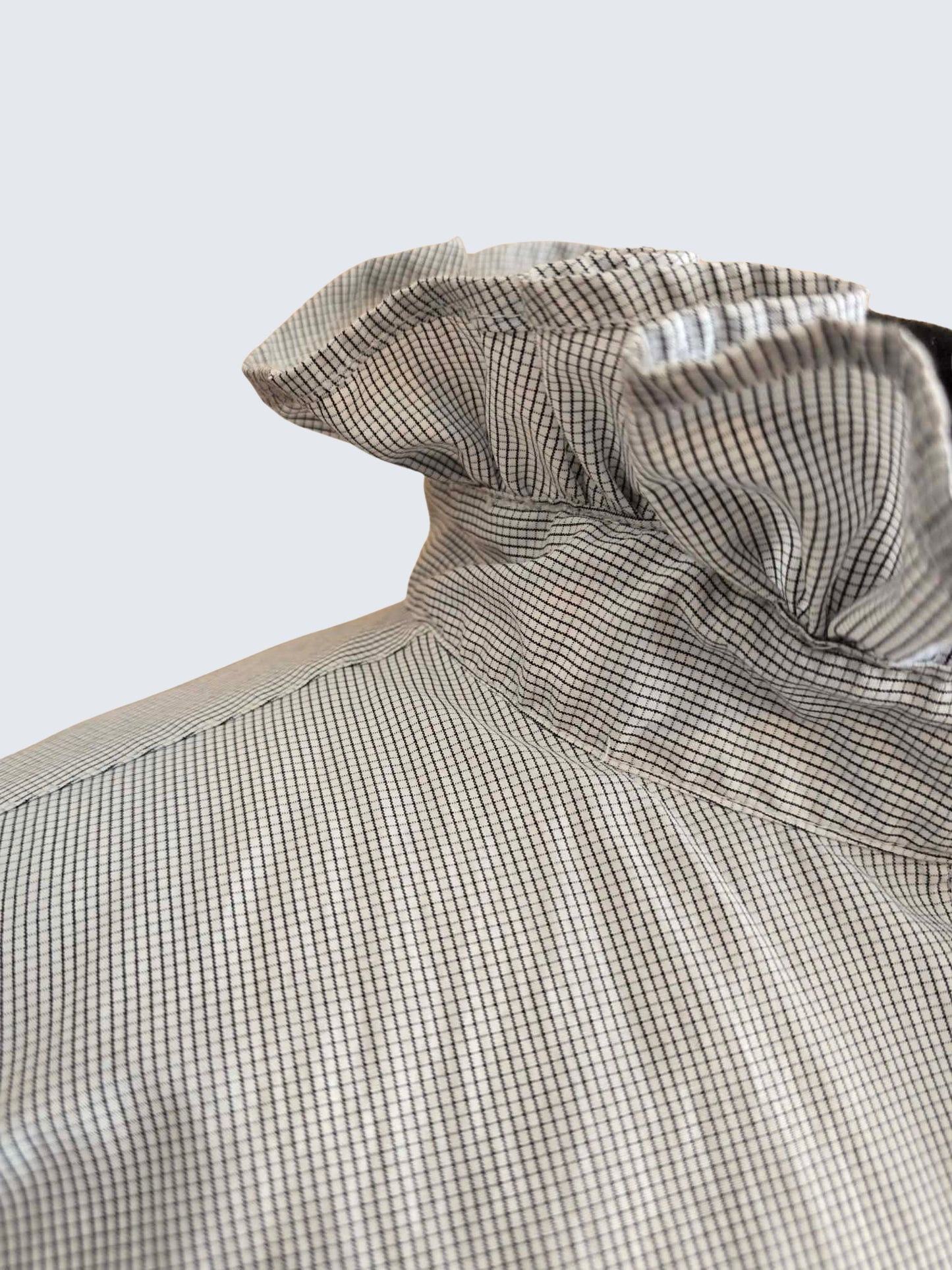 Up-cycled Ruffle Collar Button-up Blouse - Dicapri Black & White Plaid- Women's L/XL