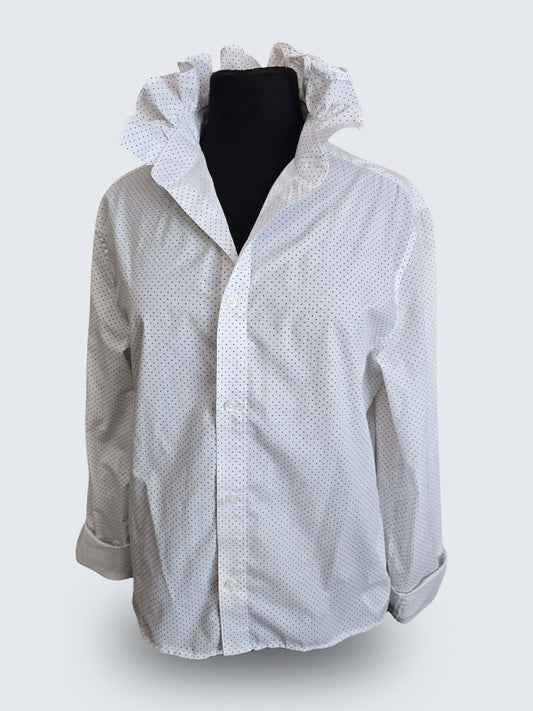 Up-cycled Ruffle Collar Button-up Blouse - H & M Polka Dot Slim Fit - Women's Large