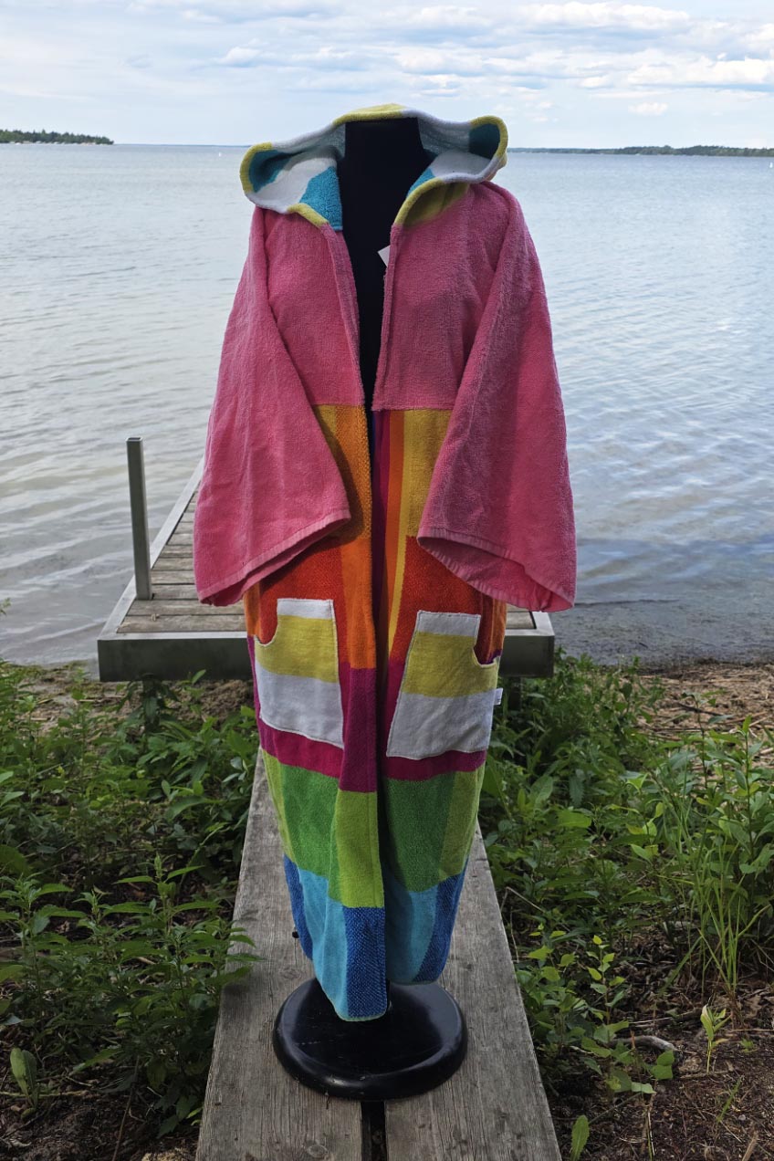 Up-cycled Towel Robe - Large/XL - Large Girly Stripes