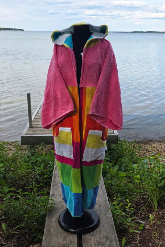 Up-cycled Towel Robe - Large/XL - Large Girly Stripes