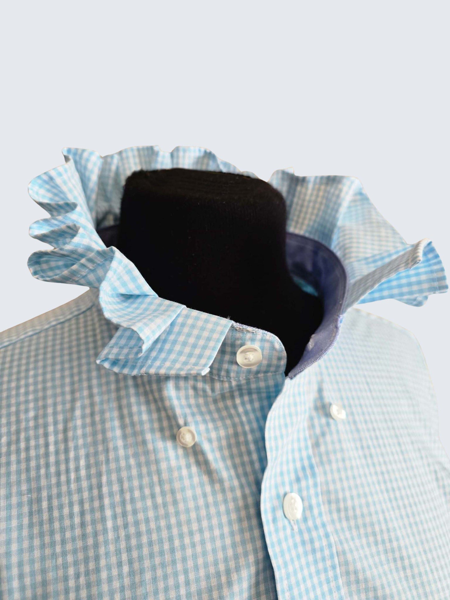 Up-cycled Ruffle Collar Button-up Blouse - Nautica Blue Plaid - Women's XL/XXL