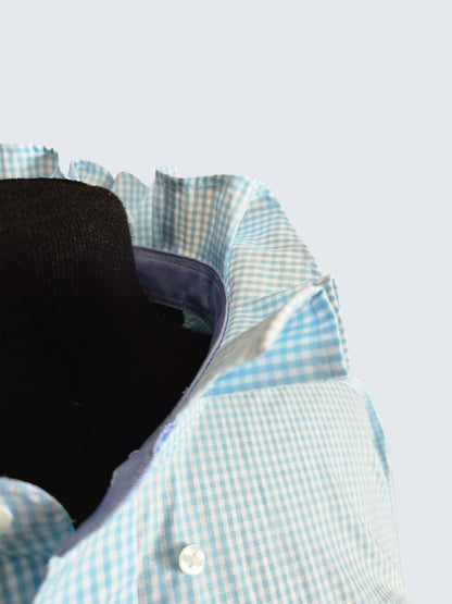 Up-cycled Ruffle Collar Button-up Blouse - Nautica Blue Plaid - Women's XL/XXL