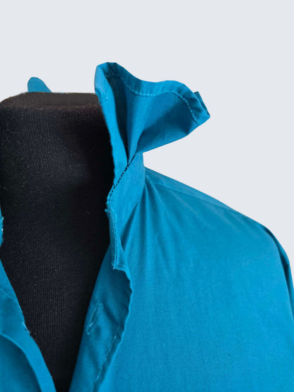 Up-cycled Ruffle Collar Button-up Blouse - Teal Soul of London - Women's Small