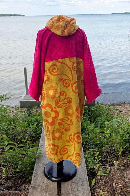 Up-cycled Towel Robe - Large/XL - Swirls & Flowers