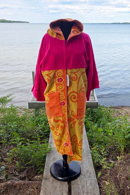 Up-cycled Towel Robe - Large/XL - Swirls & Flowers