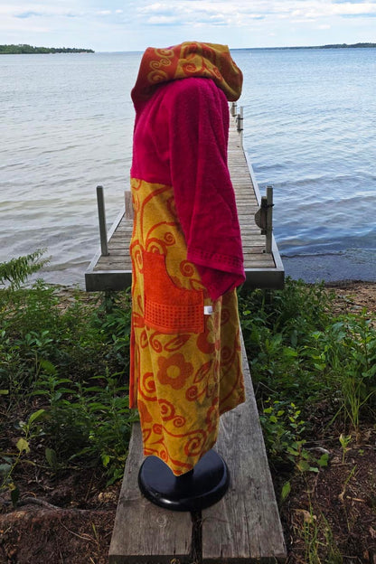 Up-cycled Towel Robe - Large/XL - Swirls & Flowers