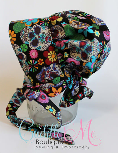 Black Sugar Skulls Prairie Baby Bonnet