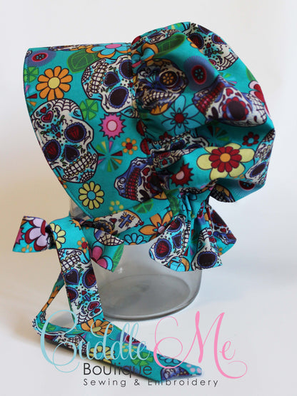 Blue Sugar Skulls Prairie Baby Bonnet