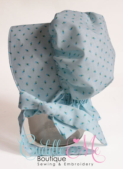Vintage Blue Mini Flowers Prairie Baby Bonnet